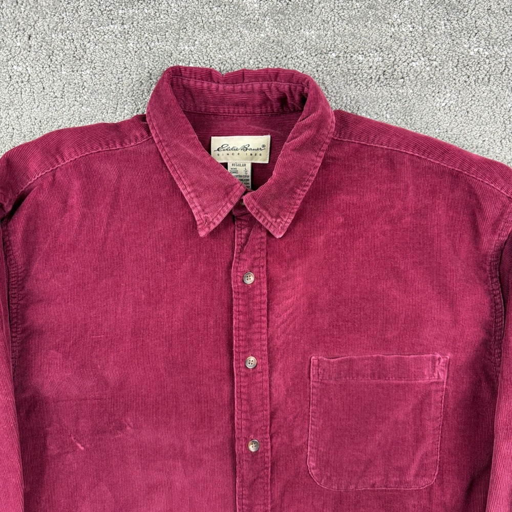 Eddie Bauer Corduroy Shirt Mens L Burgundy Long Sleeve Button Down Gorpcore